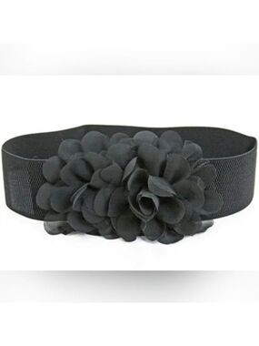 TRÏBE Flower accent elastic snap belt corset black NWT